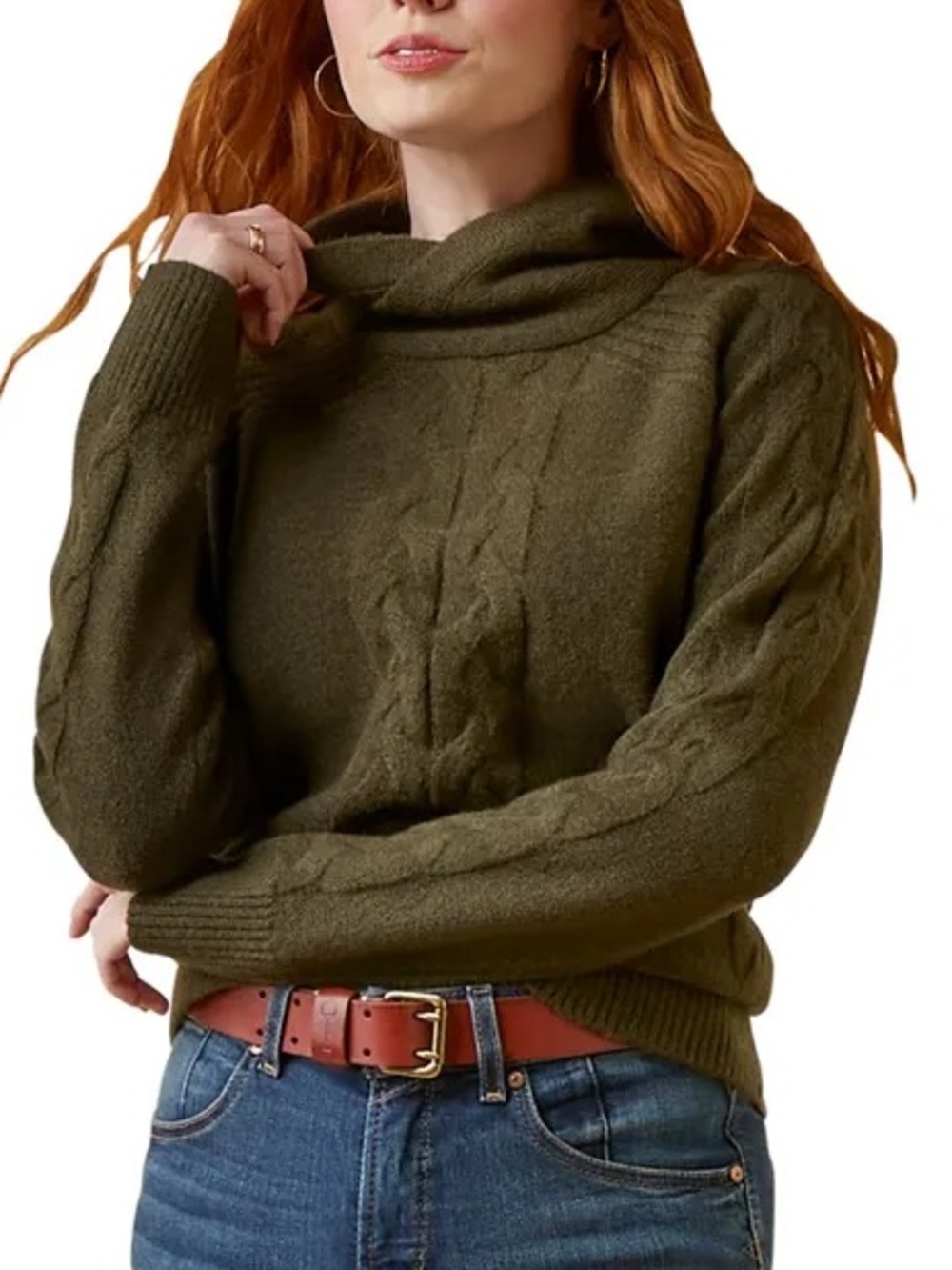 Ariat Novato Wool Blend Sweater in Olive Green Horse Bit Detail Size Small